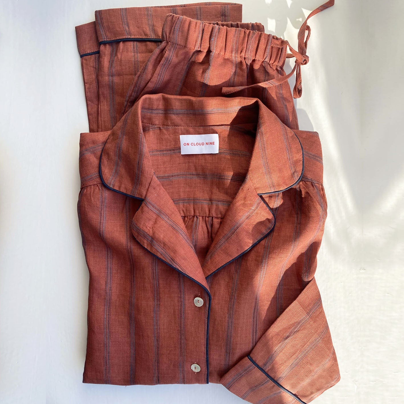 100% LINEN PYJAMAS SET // DK. TERRACOTTA