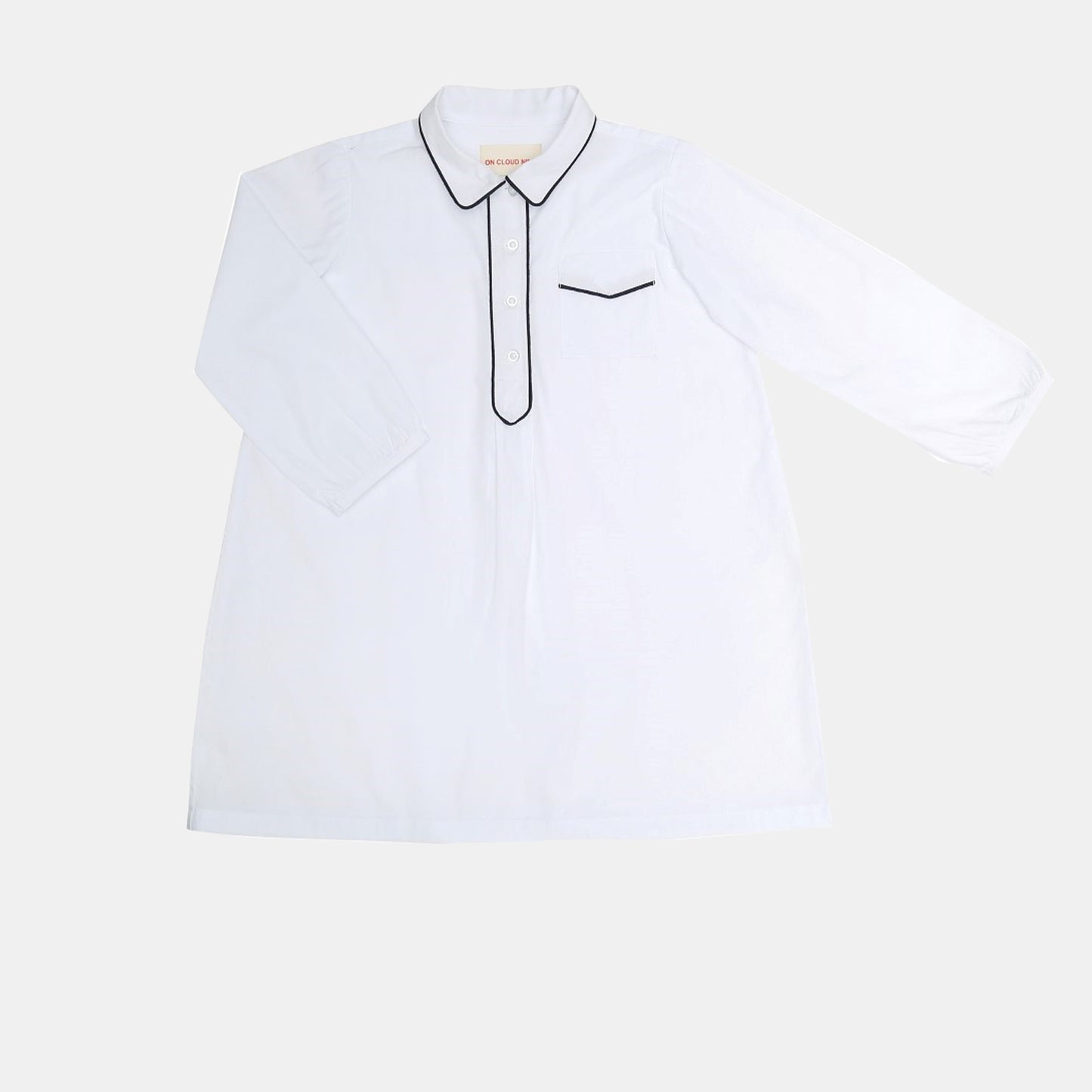 Kids PJ shirt dress white with blue piping