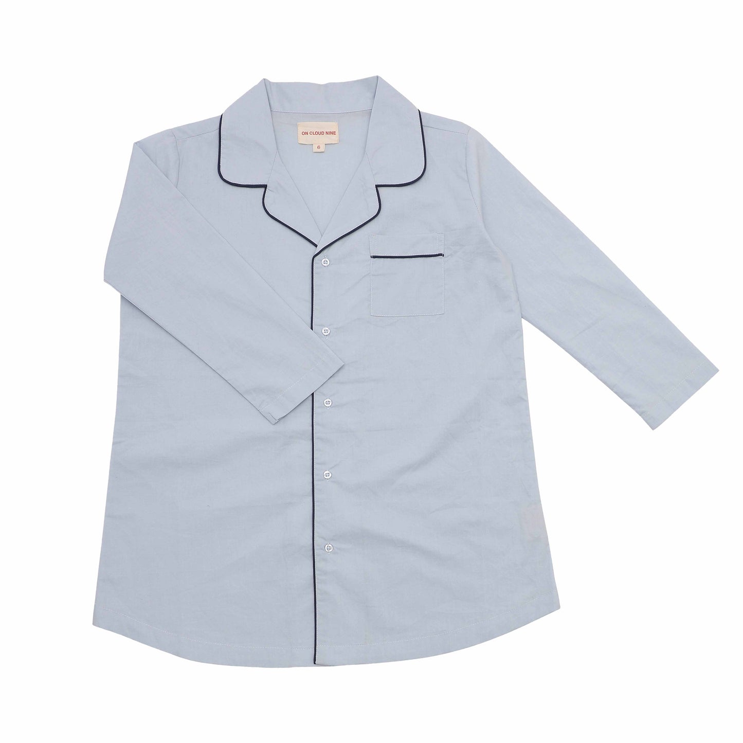 Kids PJ shirt dress classic lt. blue with navy piping