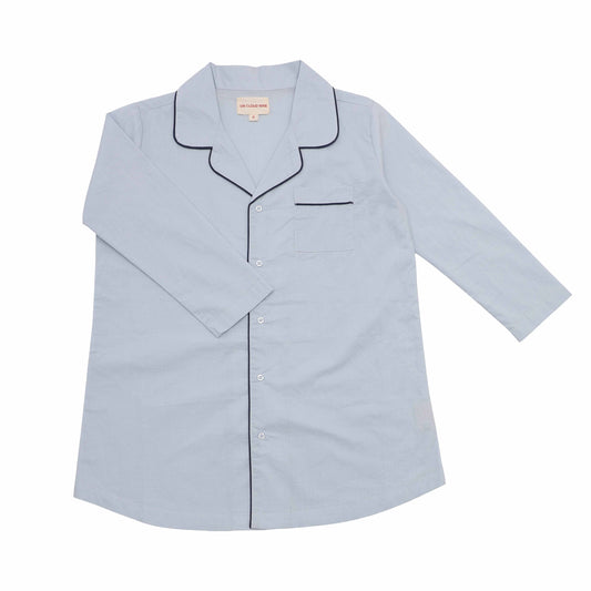 Kids PJ shirt dress classic lt. blue with navy piping