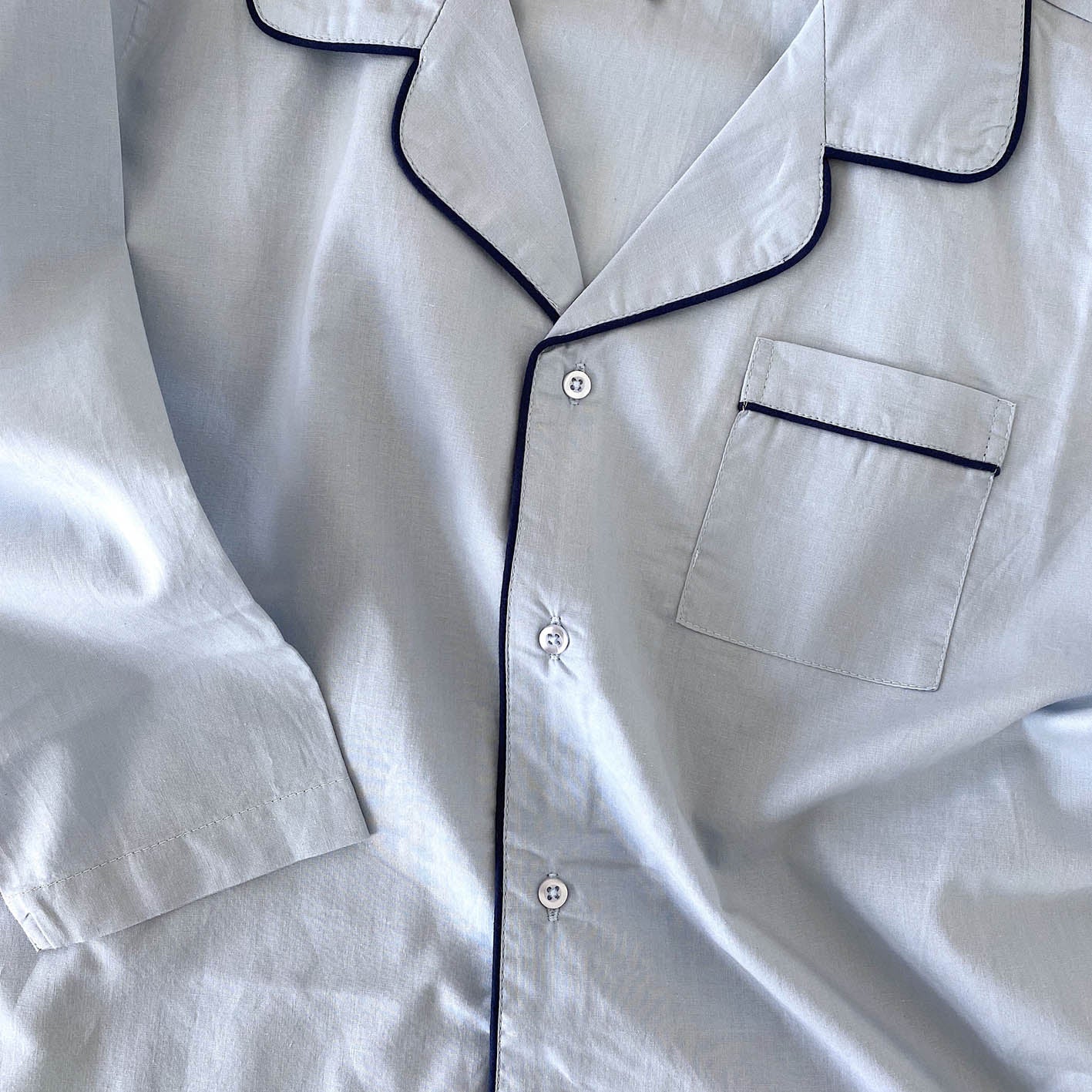 Kids PJ shirt dress classic lt. blue with navy piping