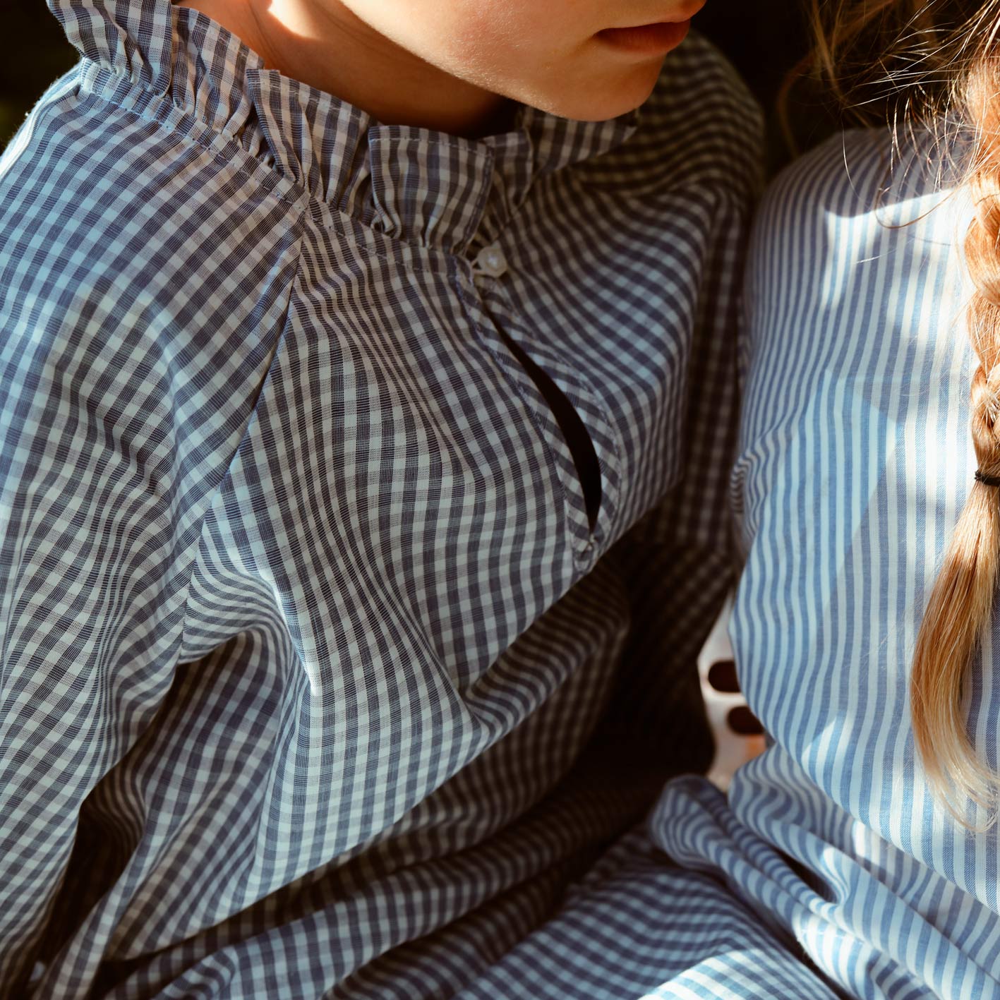 RUFFLE DRESS // KIDS // BLUE CHECKS COTTON POPLIN