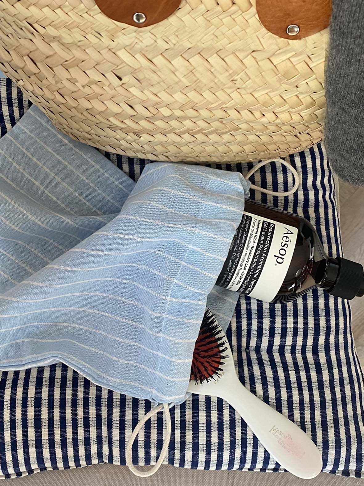 LIGHT BLUE STRIPE LAUNDRY COTTON BAG